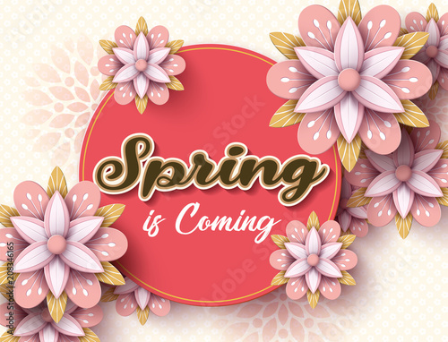 Hello Spring Banner with flower. vector illustration.