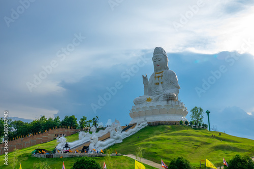 Chiang Rai, Thailand - June 8th, 2018 : Beautiful Guan Yin statue at Huay Pla Kang temple in Chiang Rai,Thailand. It's one of the most famous tourist places.