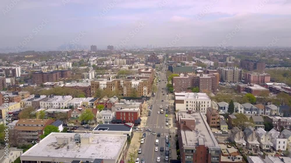 Aerial view of streets and crossroads in Brooklyn, New York City. NYC from above. USA Aerial view of streets and crossroads in Brooklyn, New York City. NYC from above. USA