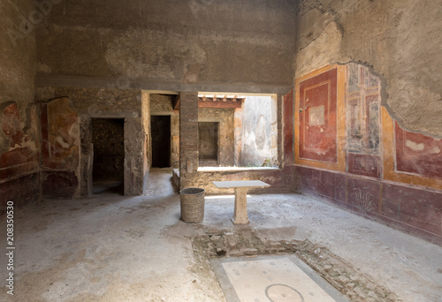 Painted wall in Pompeii city destroyed in 79BC by the eruption of Mount Vesuvius photo
