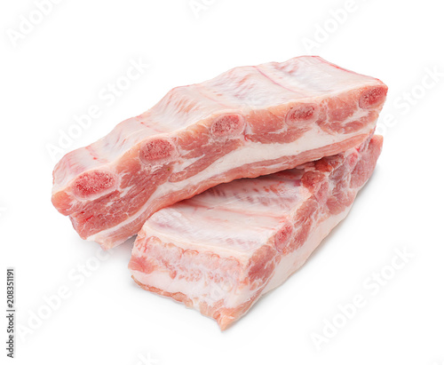 Raw ribs on white background