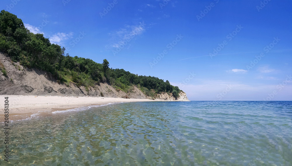 View to the beautiful empty beach on the bulgarian Black Sea coast View to the beautiful empty beach on the bulgarian Black Sea coast