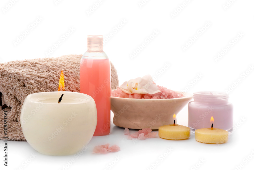 Set for spa treatment on white background Set for spa treatment on white background