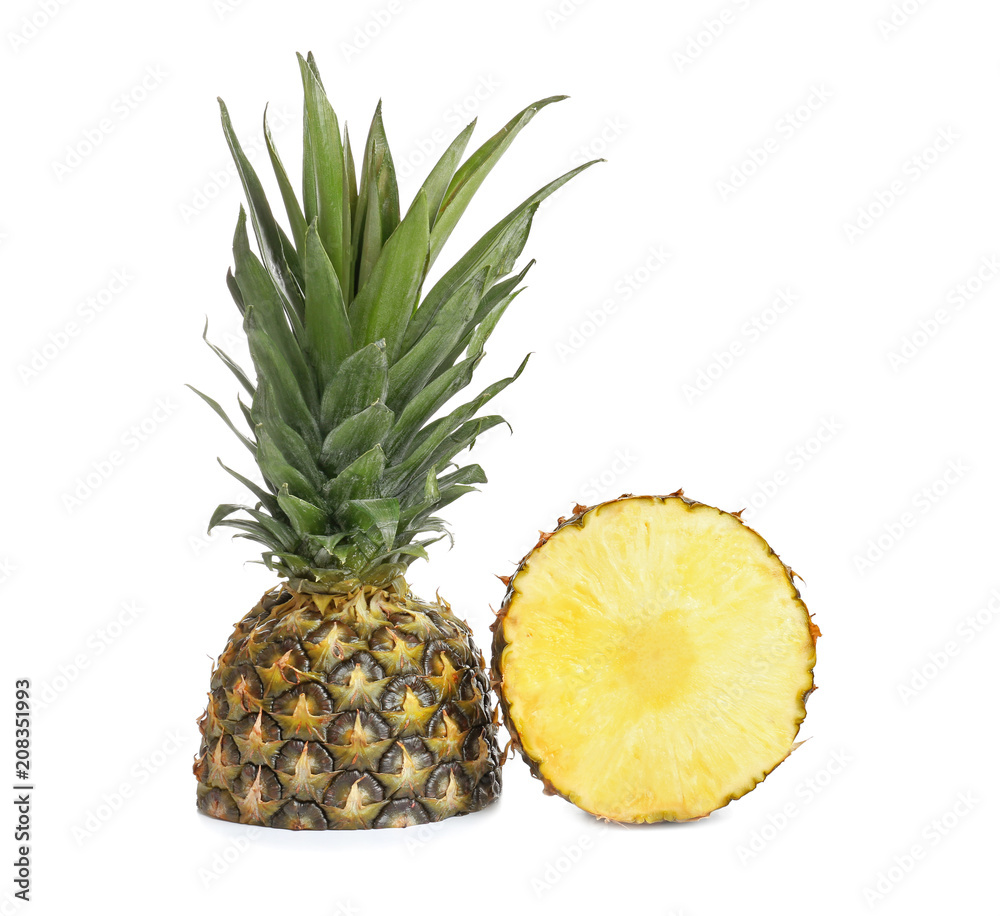 Cut ripe pineapple on white background Cut ripe pineapple on white background