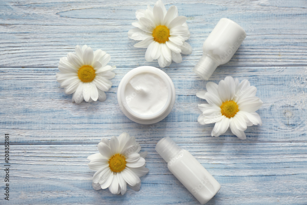 Composition with natural cosmetics on wooden background Composition with natural cosmetics on wooden background