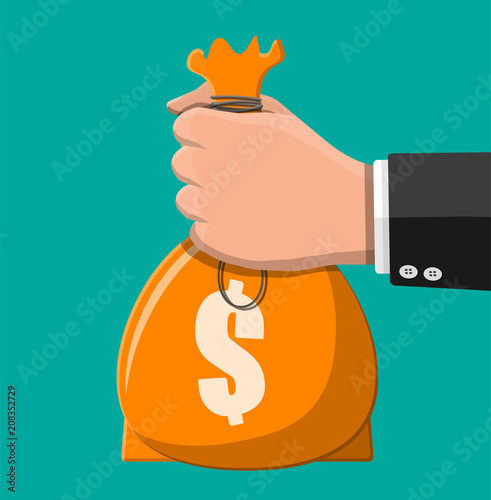 Cloth bag with money in hand