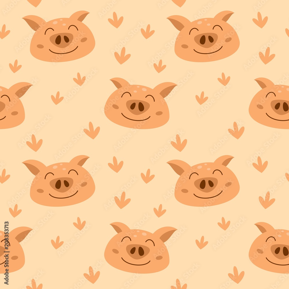 Smile animal face seamless pattern vector illustration 
