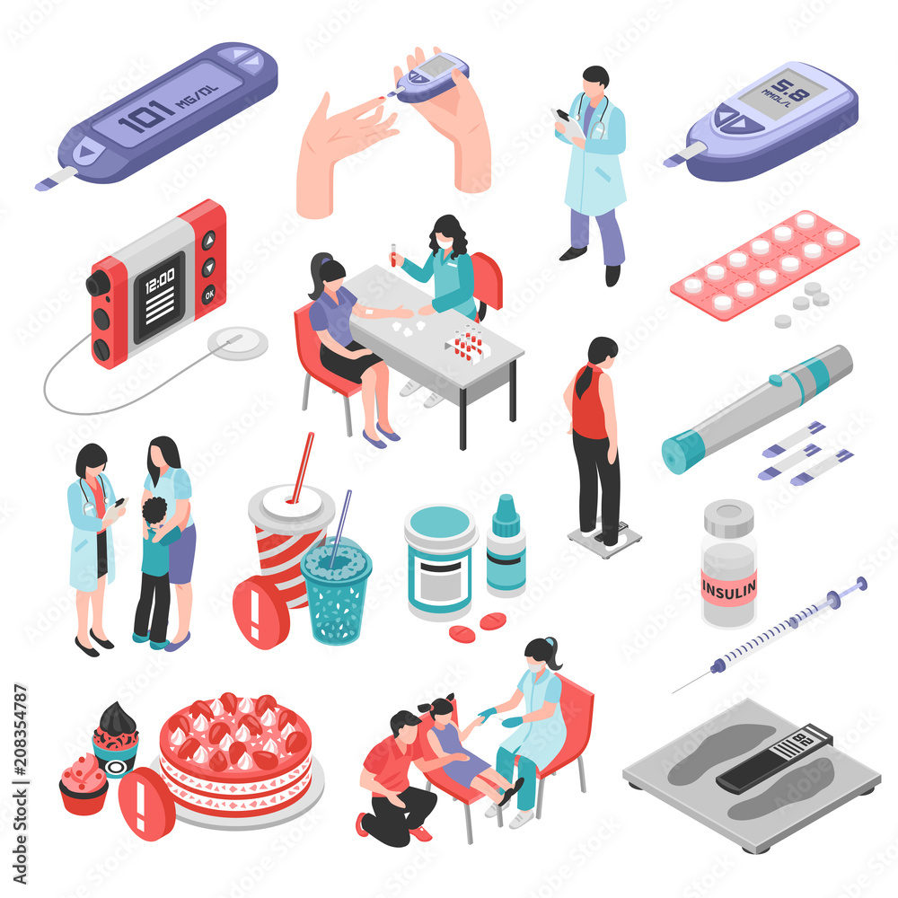Diabetes Treatment Isometric Set Diabetes Treatment Isometric Set