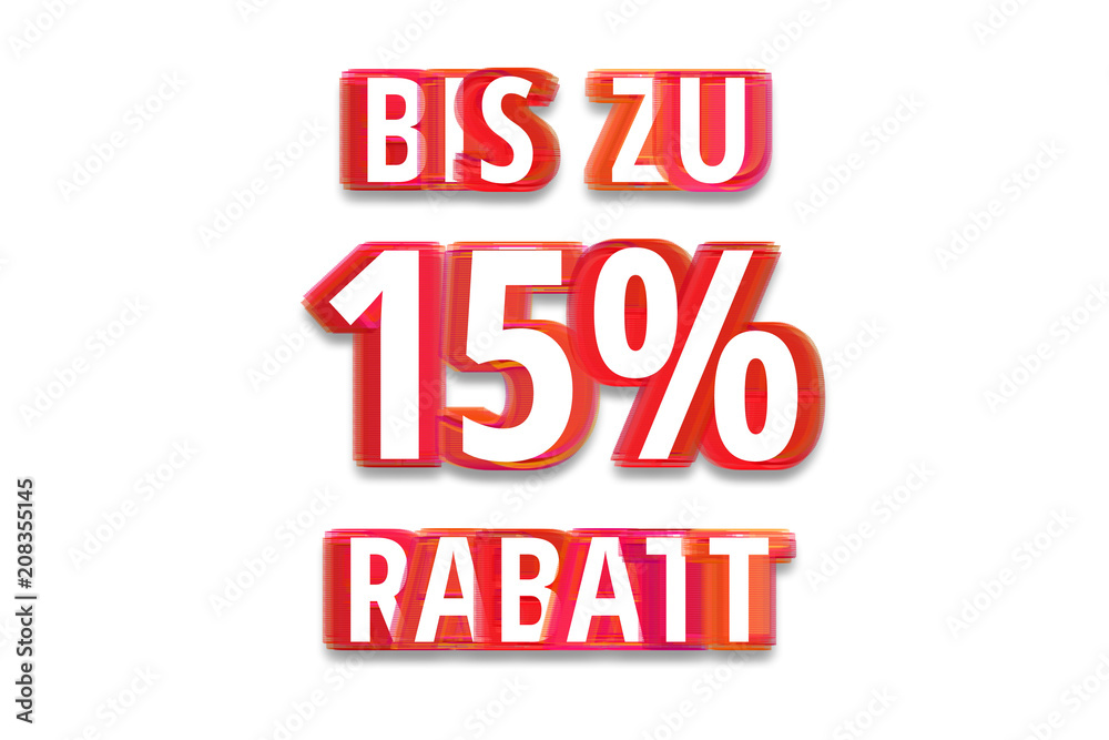 bis zu 15% Rabatt - weißer Hintergrund rote Schrift für Symbol / Schild