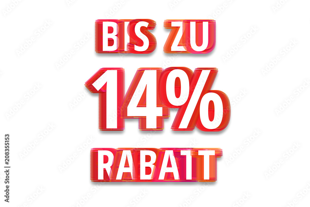 bis zu 14% Rabatt - weißer Hintergrund rote Schrift für Symbol / Schild bis zu 14% Rabatt - weißer Hintergrund rote Schrift für Symbol / Schild