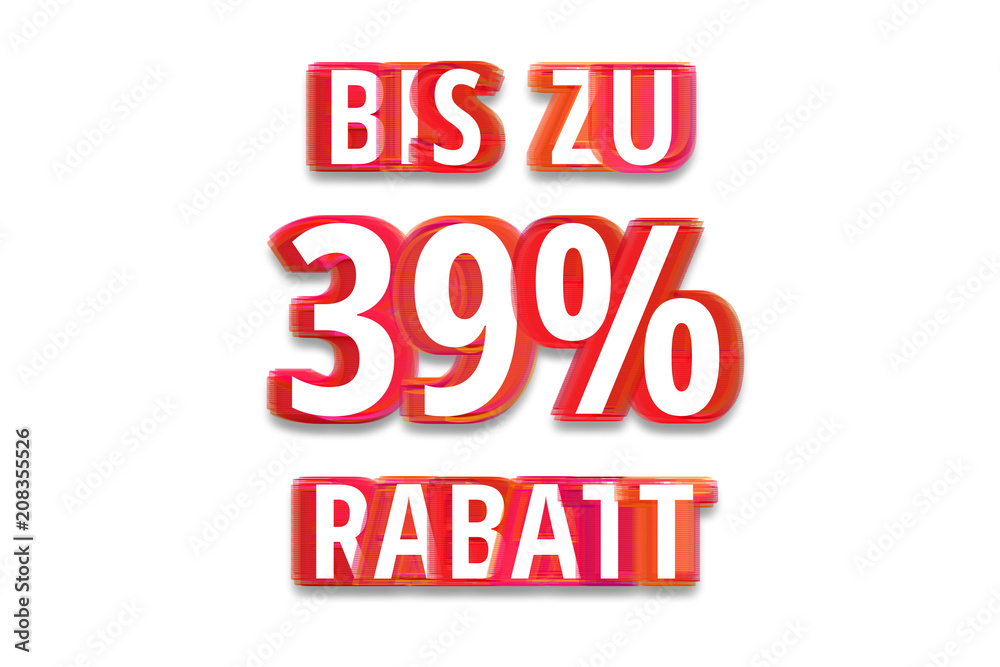 bis zu 39% Rabatt - weißer Hintergrund rote Schrift für Symbol / Schild bis zu 39% Rabatt - weißer Hintergrund rote Schrift für Symbol / Schild