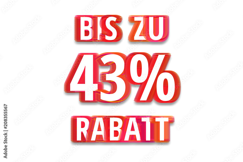 bis zu 43% Rabatt - weißer Hintergrund rote Schrift für Symbol / Schild bis zu 43% Rabatt - weißer Hintergrund rote Schrift für Symbol / Schild