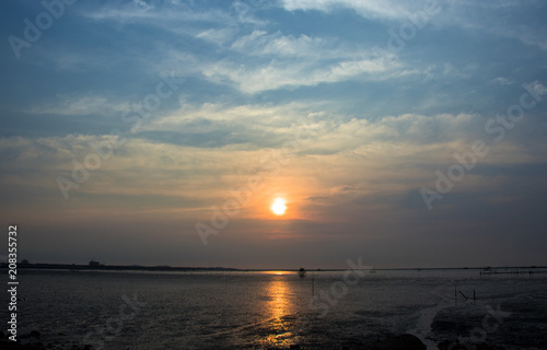 Colorful of sunset on sea scape background