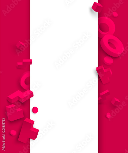 Pink and white background with 3d geometric figures.