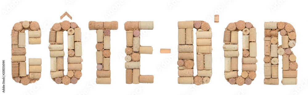 Appellation of France Côte-d’Or made of wine corks Isolated on white background