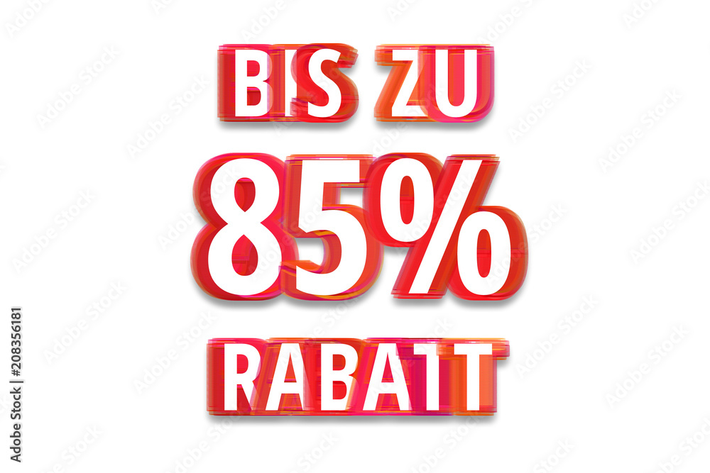 bis zu 85% Rabatt - weißer Hintergrund rote Schrift für Symbol / Schild bis zu 85% Rabatt - weißer Hintergrund rote Schrift für Symbol / Schild