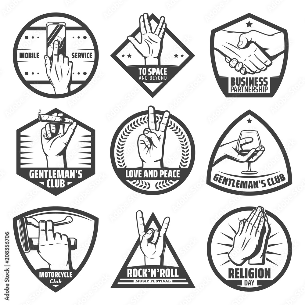 Vintage Hands Labels Set Stock Vector | Adobe Stock