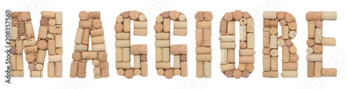 Italian lake Maggiore made of wine corks Isolated on white background