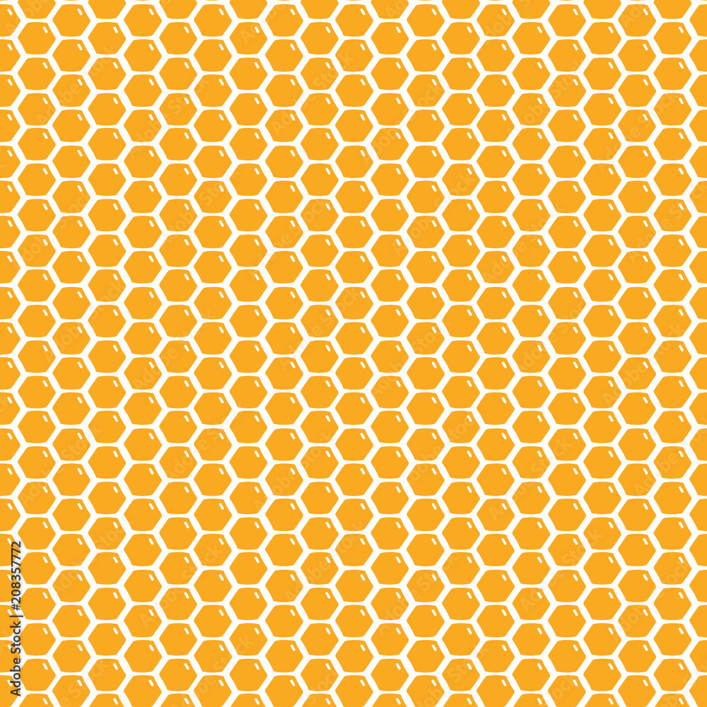 Cute cartoon honeycomb seamless pattern background. Vector illustration.
Cute cartoon honeycomb seamless pattern background. Vector illustration.