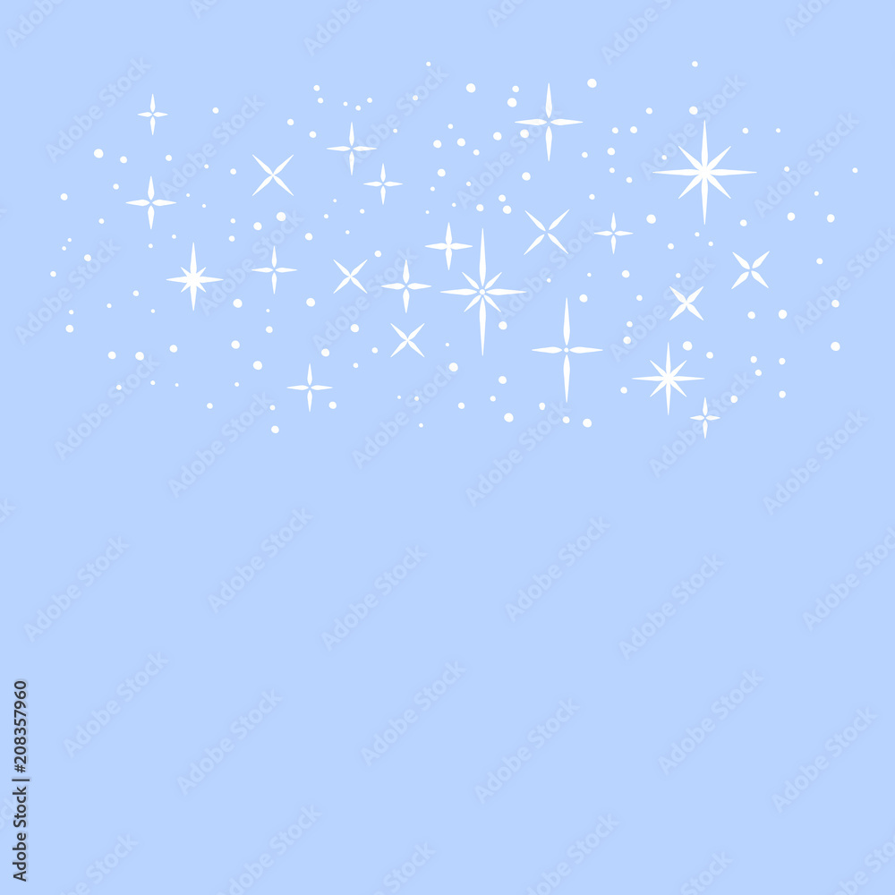 White shiny magical stars on blue, childish cartoon template, vector White shiny magical stars on blue, childish cartoon template, vector