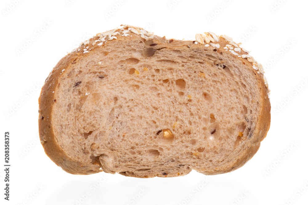 Whole grain bread Cut over white background