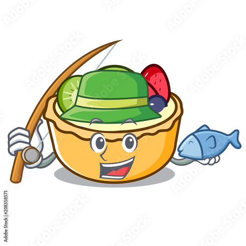 Fishing fruit tart mascot cartoon
