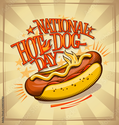 National hot dog day vector poster design