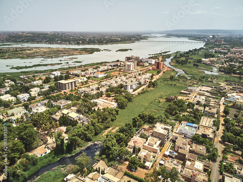 Aerial Drone view of niarela Quizambougou Niger Bamako Mali