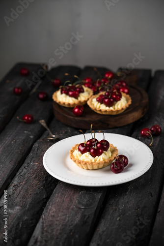 tarts, tartlets, dessert, rustic style, white plate, sweet, summer photo