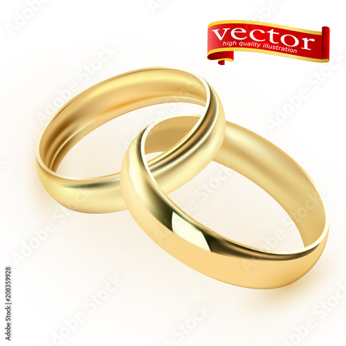 Wedding rings set of gold metal on white background isolated vector illustration
