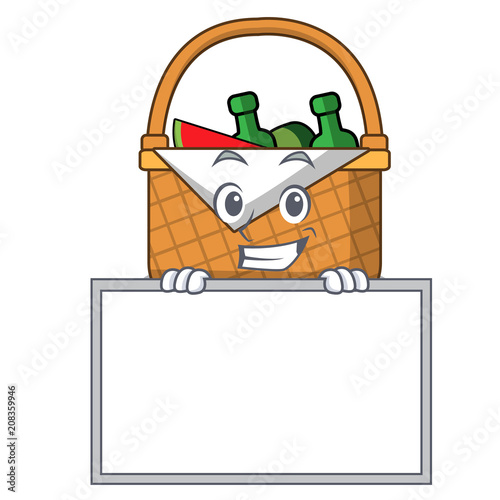 Grinning with board picnic basket character cartoon photo