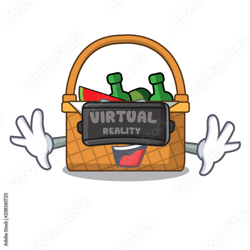 Virtual reality picnic basket mascot cartoon