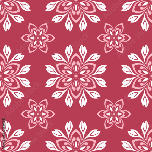 Red and beige floral background. Colored seamless pattern