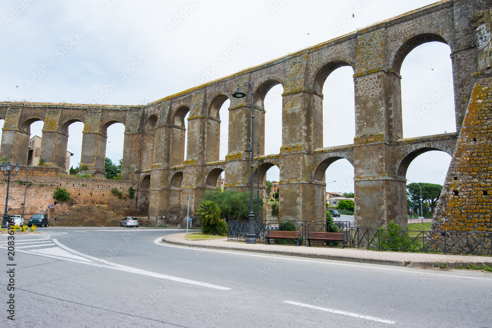 Nepi in Lazio, Italy. Medieval aqueduct and ancient walls