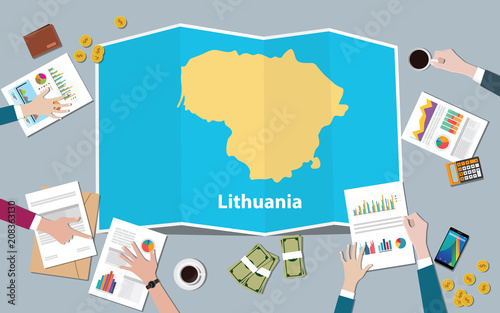 lithuania economy country growth nation team discuss with fold maps view from top