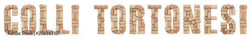 Word  Colli Tortonesi made of wine corks Isolated on white background photo
