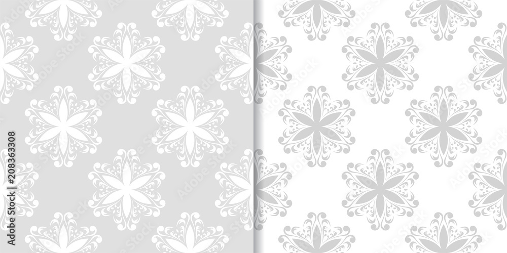 Light gray and white floral seamless ornaments Light gray and white floral seamless ornaments