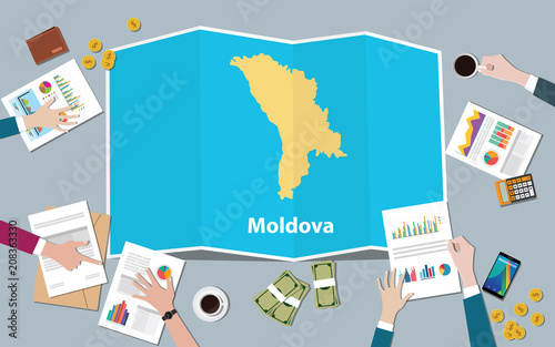 moldova economy country growth nation team discuss with fold maps view from top