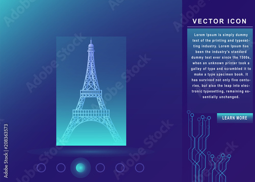 Eiffel tower icon. France , Paris landmark