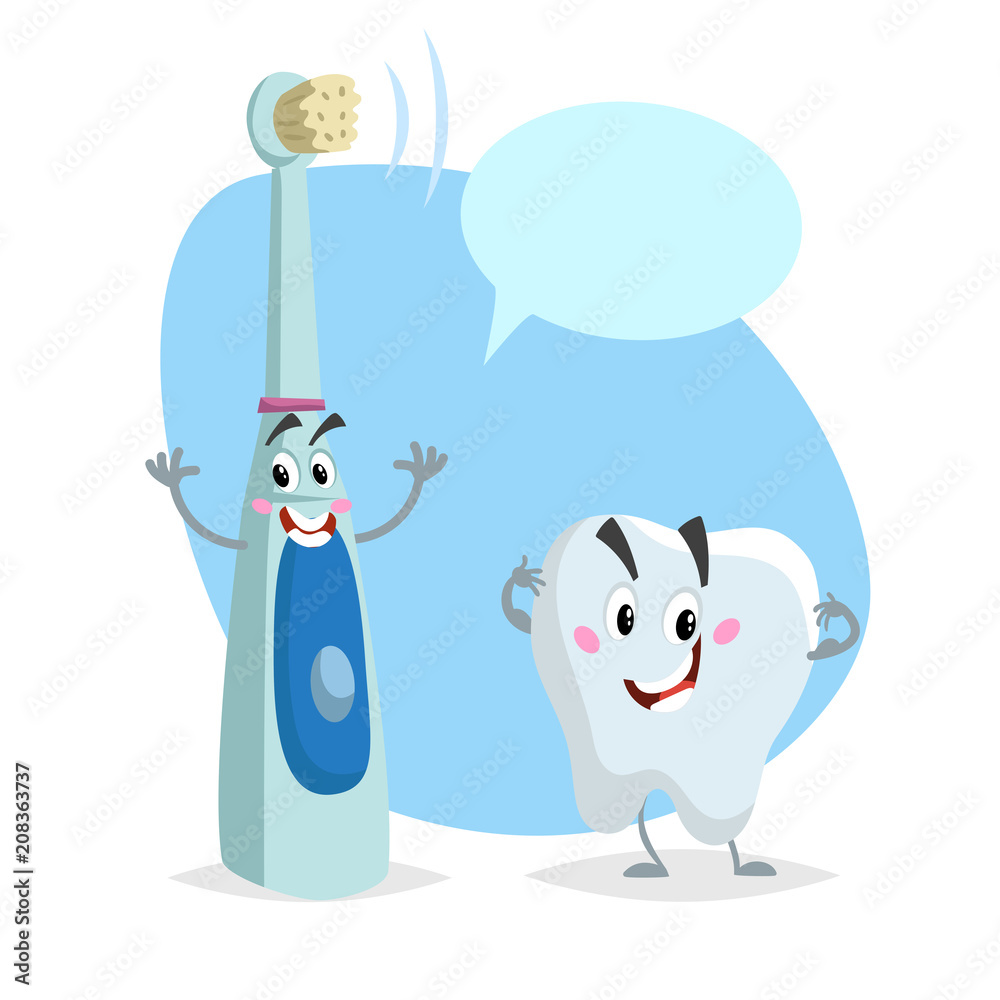 Cartoon dental care characters. Smiling healthy strong tooth and