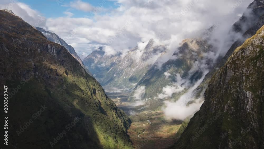 Time lapse view of valley landscape along the Milford Track at the Mackinnon Pass