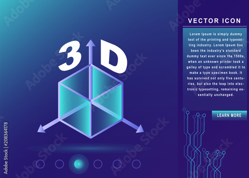 3d cube with axes, perspective icon, rotate sign, 3d modeling icon