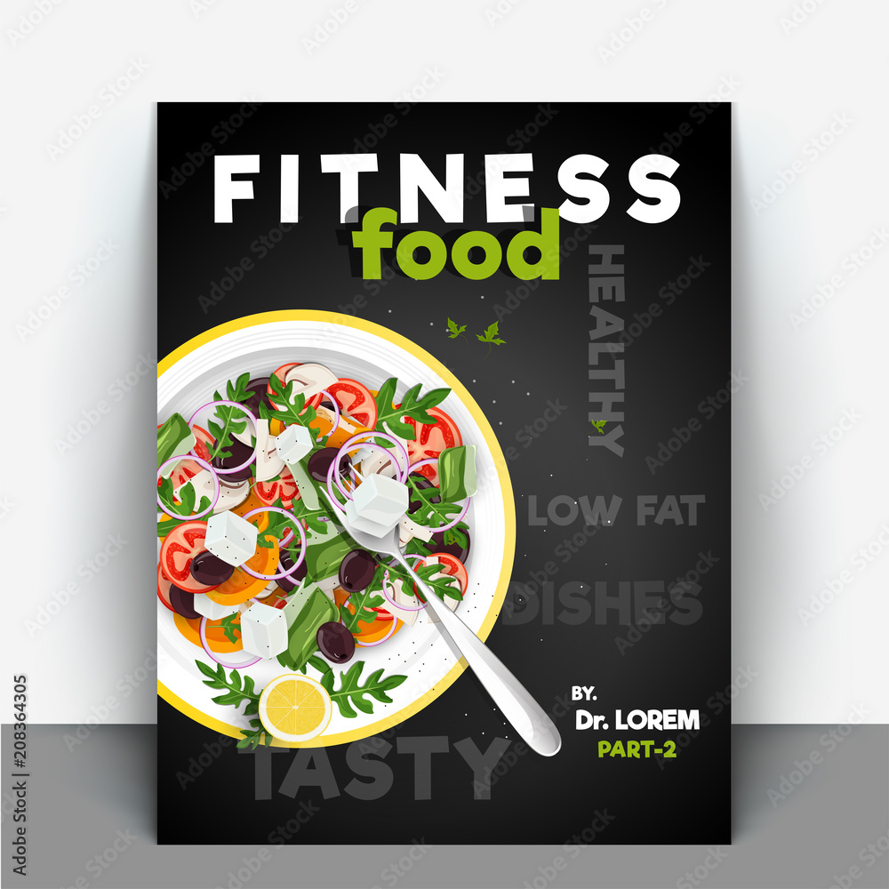 Fitness Food Cook Book Or Recipe Book For Nutritious Food And Healthy Lifestyle Book Cover Design Stock Vector Adobe Stock