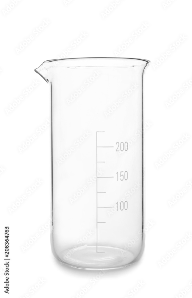 Empty glass beaker on white background