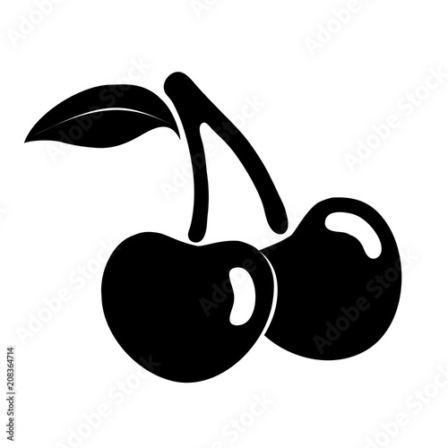 Silhouette of cherry berries on a white background. Icon sweet cherries. Vector