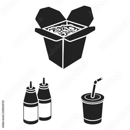 Fast food black icons in set collection for design.Food from semi-finished products vector symbol stock web illustration.