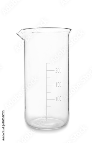 Empty glass beaker on white background