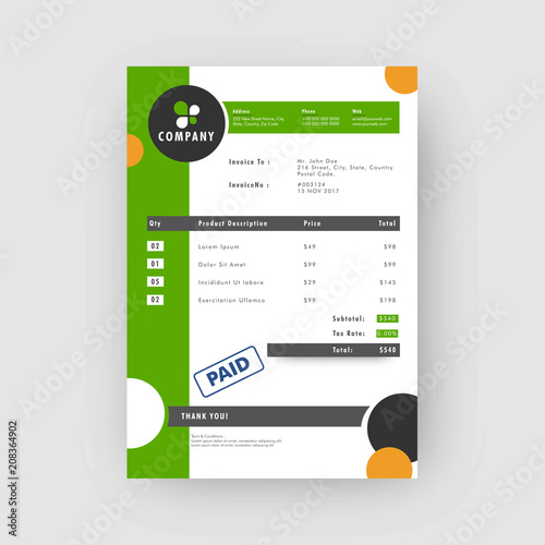 Green and grey, Corporate invoice or estimate template.