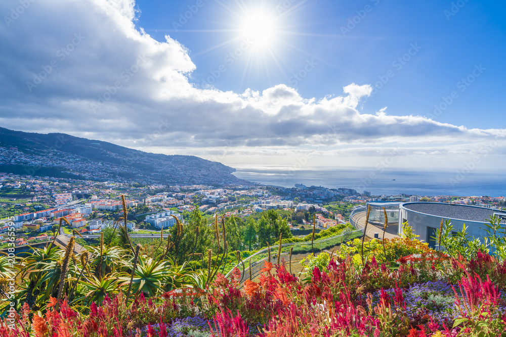 Panoramic view over Funchal, from Pico dos Barcelos viewpoint,.Madeira island, Portugal