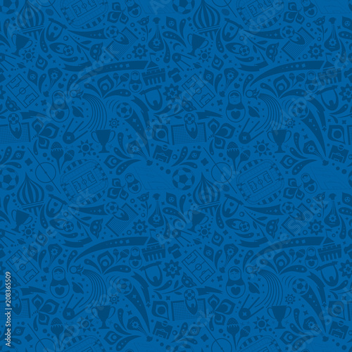 Blue soccer championship seamless trendy pattern. Vector ornament